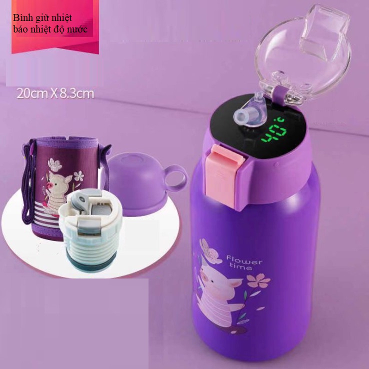 Bình Giữ Nhiệt Nóng Lạnh Hiển Thị Nhiệt Độ, Có Ống Hút Cho Bé.
