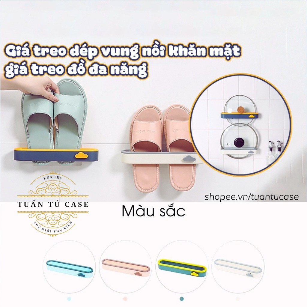 Set 4 Kệ để dép nhà tắm kiêm giá để vung nồi - móc treo khăn mặt dán tường chất liệu nhưa PP nhiều màu đẹp