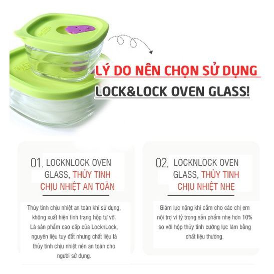 [Siêu khuyến mãi] Combo 3 hộp thủy tinh chịu nhiệt Lock&Lock Wave Steam Hole LLG165 730ml & LLG168 1,1L (Xanh lá cây)