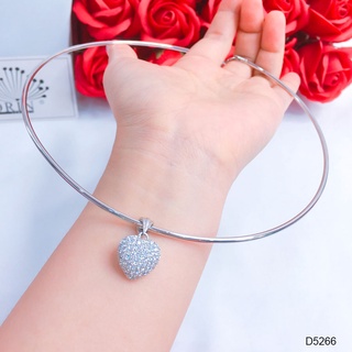 Kiềng bạc nữ, vòng cổ trơn mặt trái tim đính đá cao cấp Orin D5266