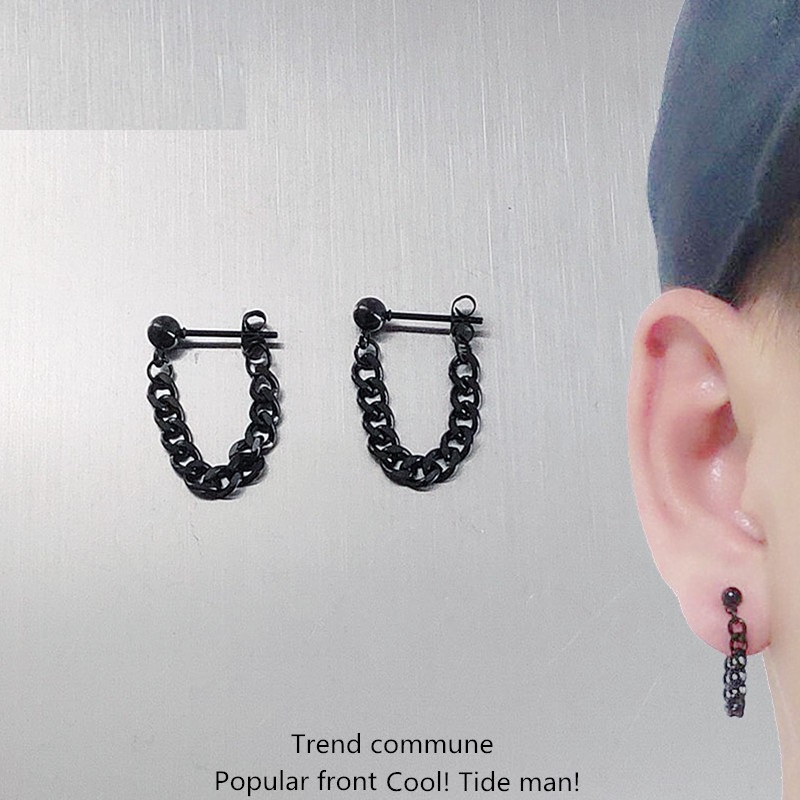 Khuyên Tai Nam Dây Xích Small Loki Accesories Thời Trang Hàn Quốc Màu Bạc Đen - Hoa tai Small