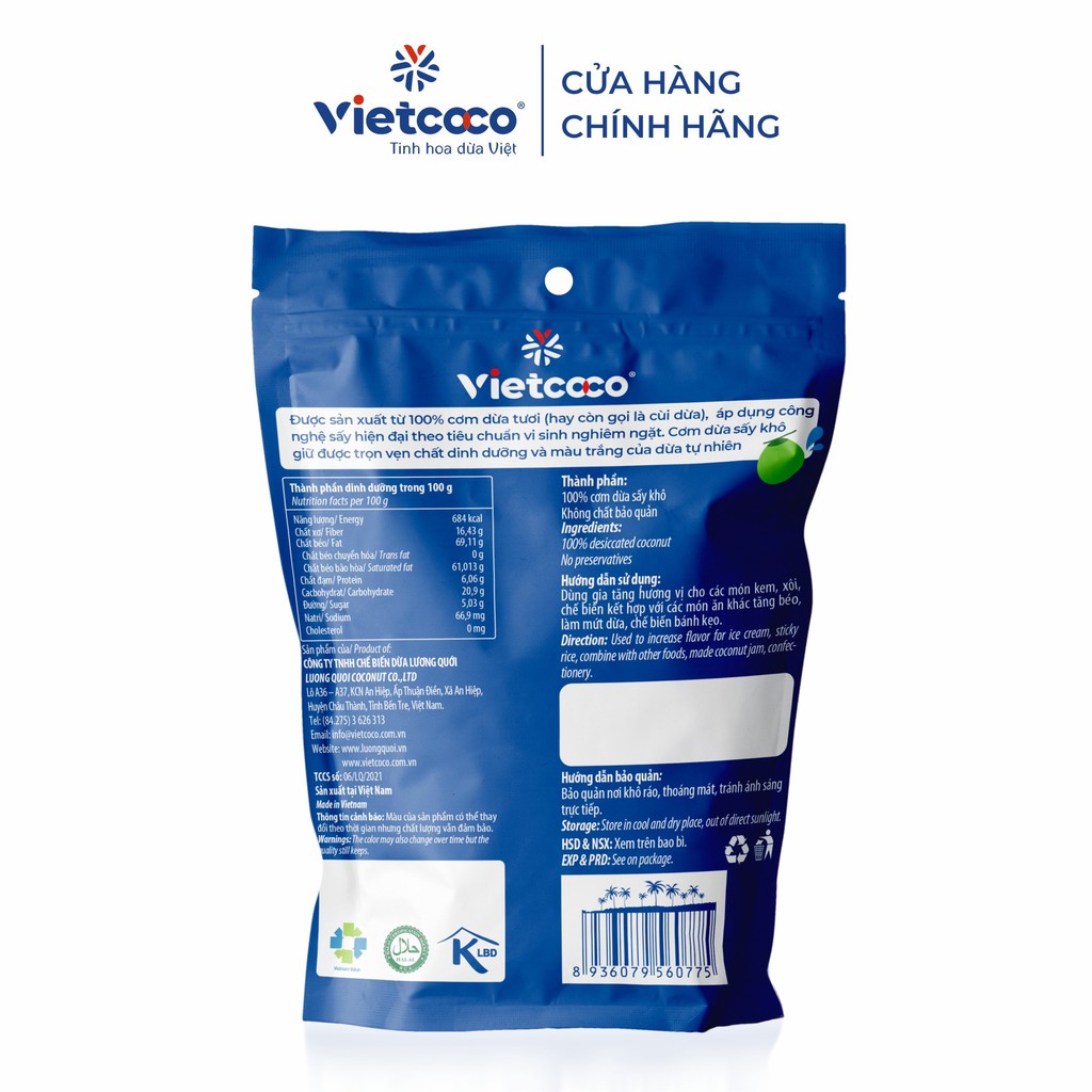 Cơm dừa nạo sấy Vietcoco túi 200gr - hạt mịn