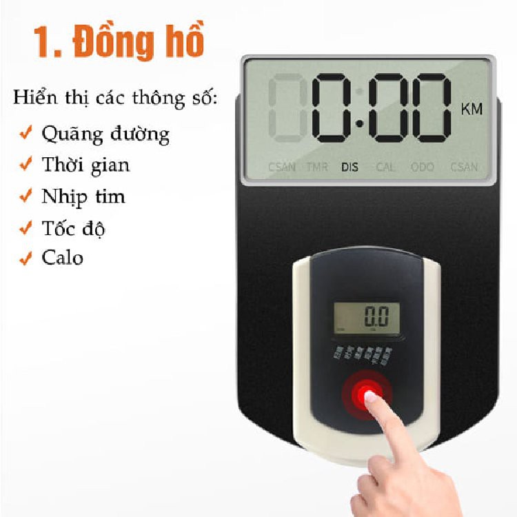 Đồng hồ đo 7 chỉ số xe đạp tập thể dục : quãng đường - vận tốc - thời gian - calo - nhịp tim