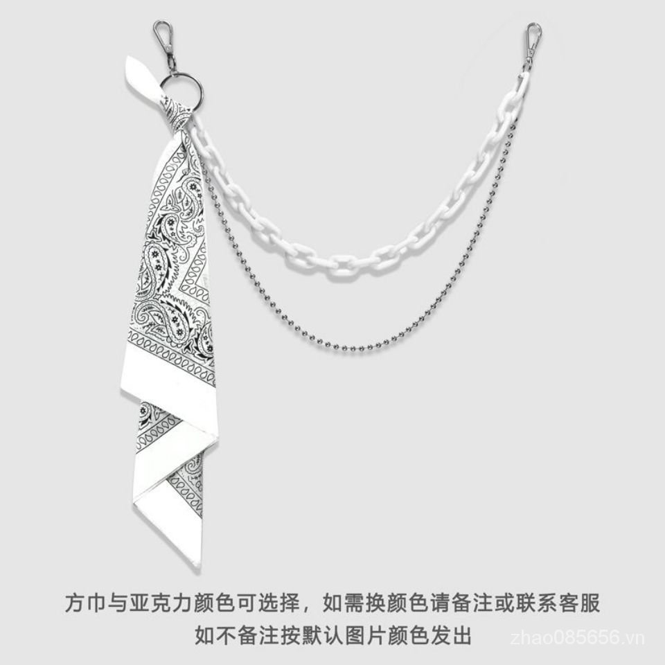 Chuỗi xích đeo thắt lưng quần kèm khăn vuông bằng nhựa resin màu huỳnh quang phong cách hiphop đường phố cho nam nữ