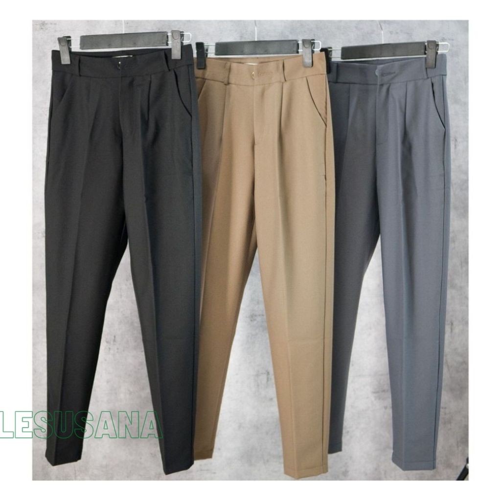 Quần baggy nữ lưng cao cúc giữa trơn có 3 màu sang chảnh