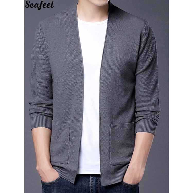 Áo Khoác Cardigan Dệt Kim Mỏng Màu Trơn Phong Cách Công Sở Cho Nam