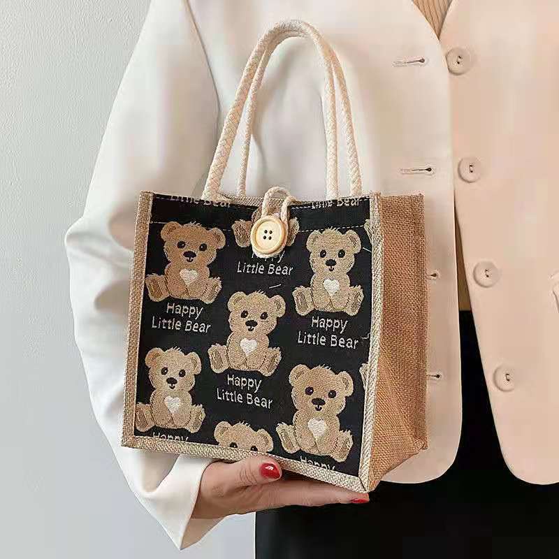 Túi Vải Canvas Vuông Có Dây Kéo In Hình Hoạt Hình Đựng Cơm Trưa Thời Trang Hàn Quốc