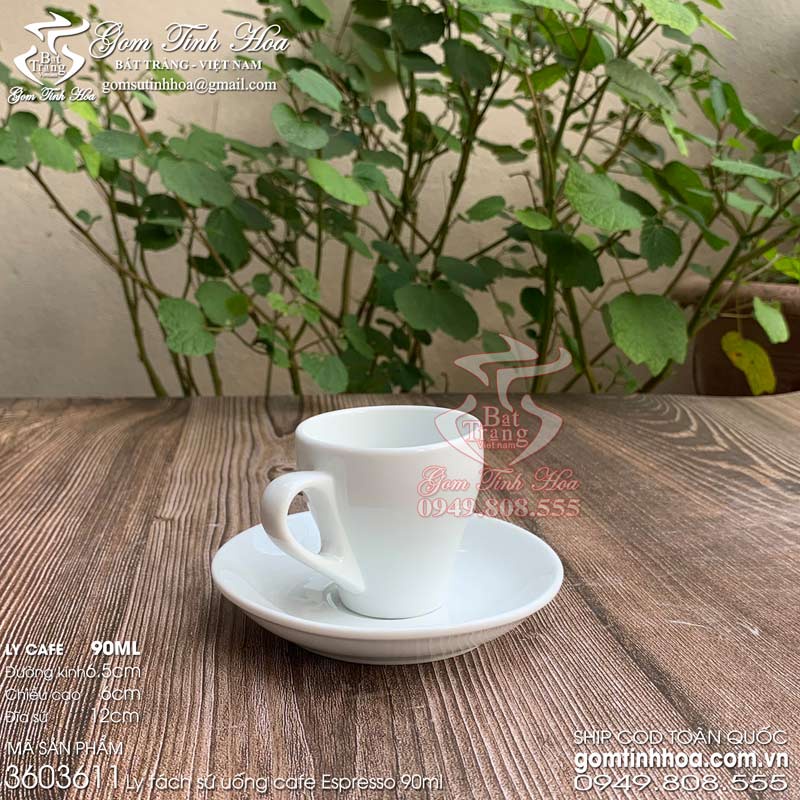 Ly tách cafe espresso 90ml gốm sứ Bát Tràng cao cấp men trắng