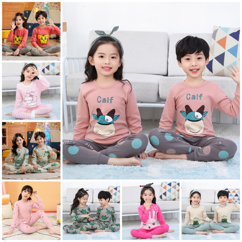 Bộ Đồ Ngủ Tay Dài Chất Liệu Cotton 100-160cm Thời Trang Xuân Thu Cho Bé