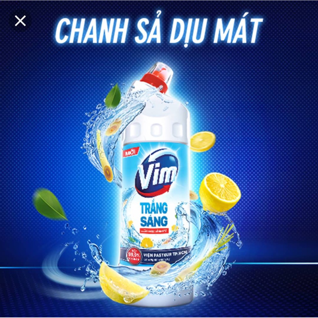 Gel tẩy rửa bồn cầu và nhà tắm Vim trắng sáng hương chanh sả dịu mát chai 880ml