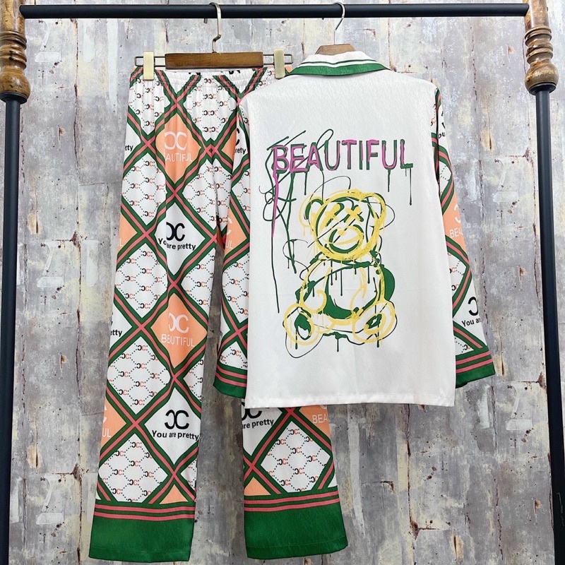[Hàng sẵn] pijama lụa xước cao cấp Quảng Châu tay dài cc beautiful