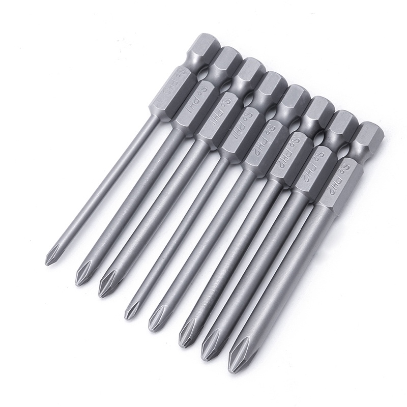 Set 8 tua vít đầu chữ thập bằng thép hợp kim từ tính dài 75mm tay cầm 6.35mm nhiều kích cỡ