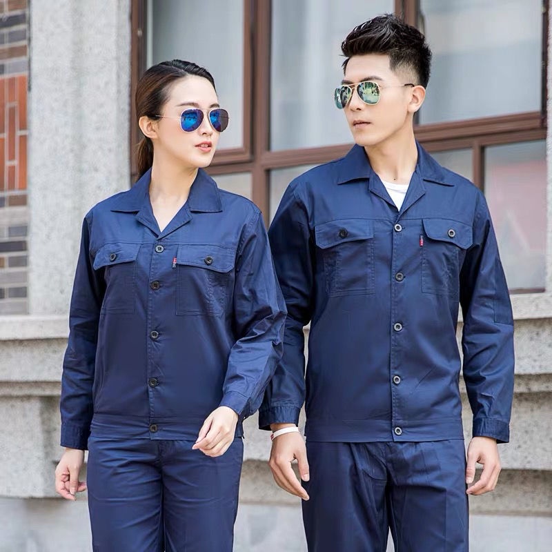 Bộ quần áo yếm cotton nam ngắn tay dài phần mỏng cơ khí sửa chữa ô tô bảo hiểm lao động dịch vụ kỹ thuật làm việc đồng p