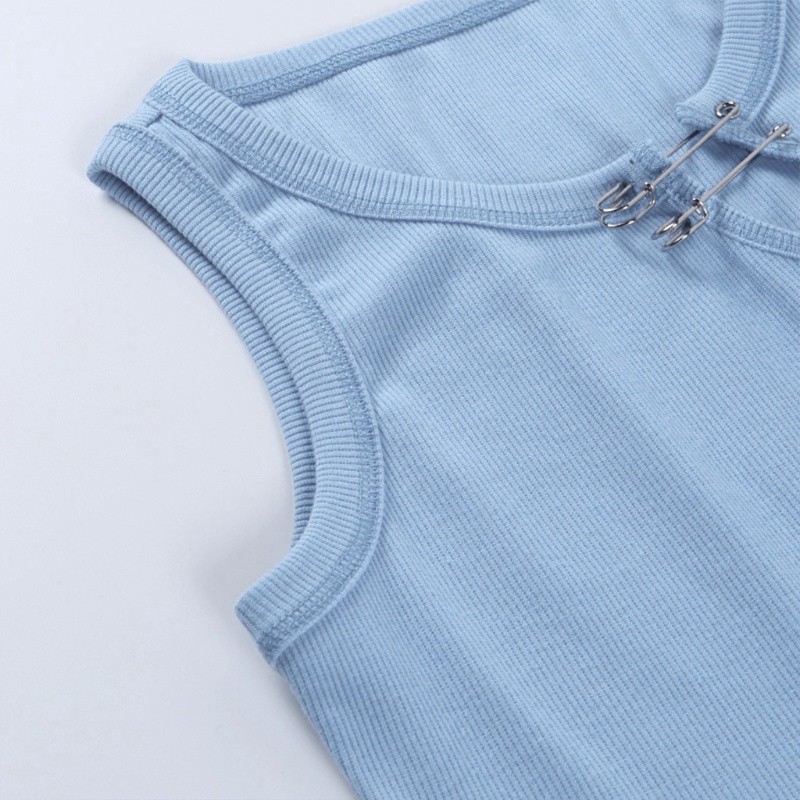 Áo Croptop Mỏng Sát Nách Cổ Tròn Cài Khóa Khoét Lỗ Gợi Cảm Cho Nữ