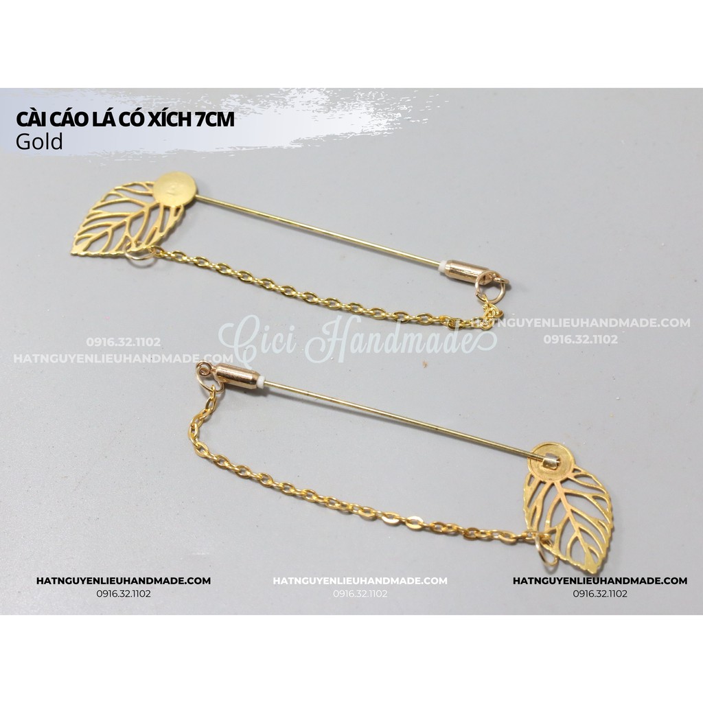 Phôi cài áo lá có xích Cici Handmade chuyên hạt đá hạt pha lê hạt cườm hạt trang sức tự làm hoa cài áo DIY