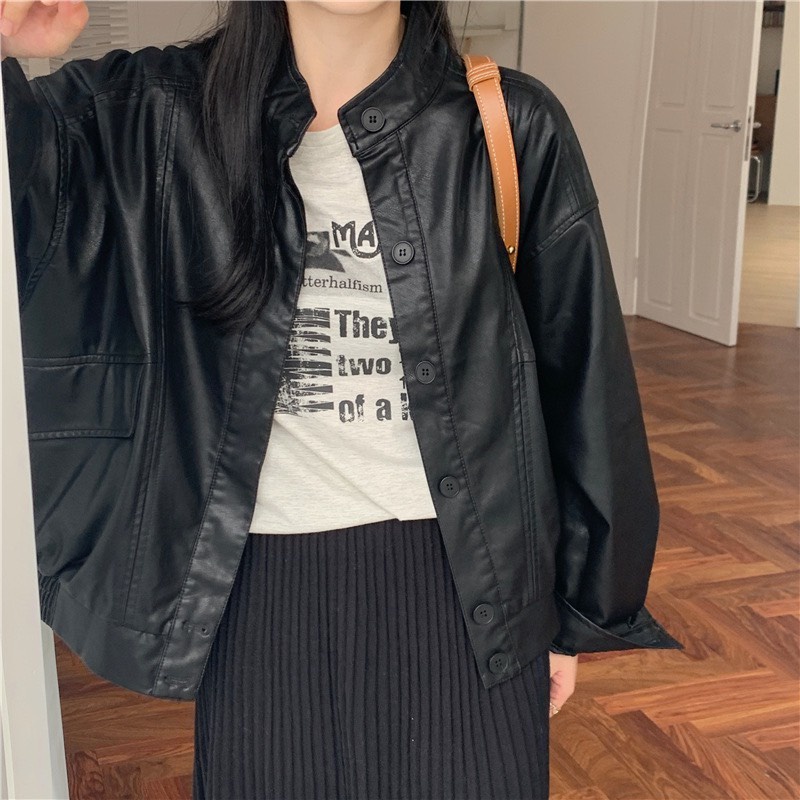 Áo da khoác ngoài cá tính năng động mềm mịn oversize dành cho nữ PHULA