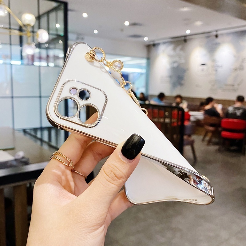 Ốp Điện Thoại Dẻo Họa Tiết Cỏ Ba Lá Sang Trọng Kèm Vòng Đeo Tay Cho Samsung S10 S9 S8 Plus Note 8 9 A42 M21 M42