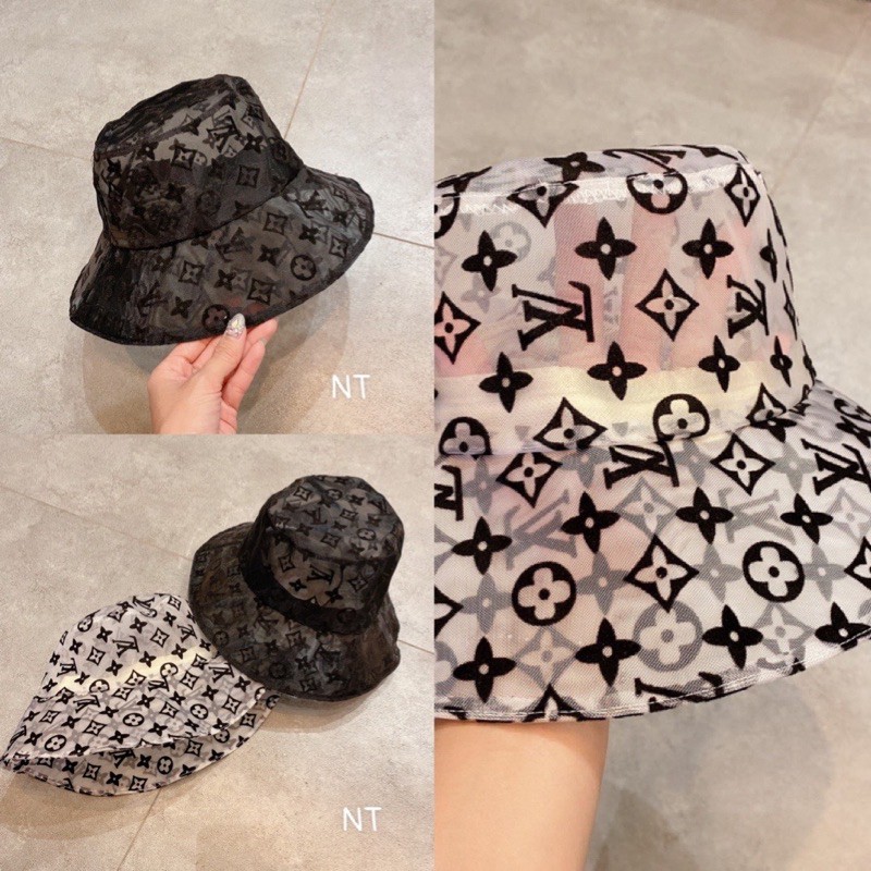 Mũ vành Lv lưới hoa kèm logo đen form xinh