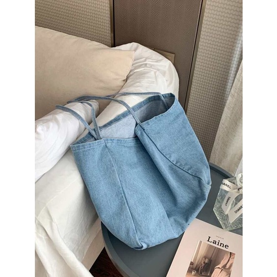 Túi tote jean, siêu to, phong cách Hàn Quốc, ảnh thật shop chụp