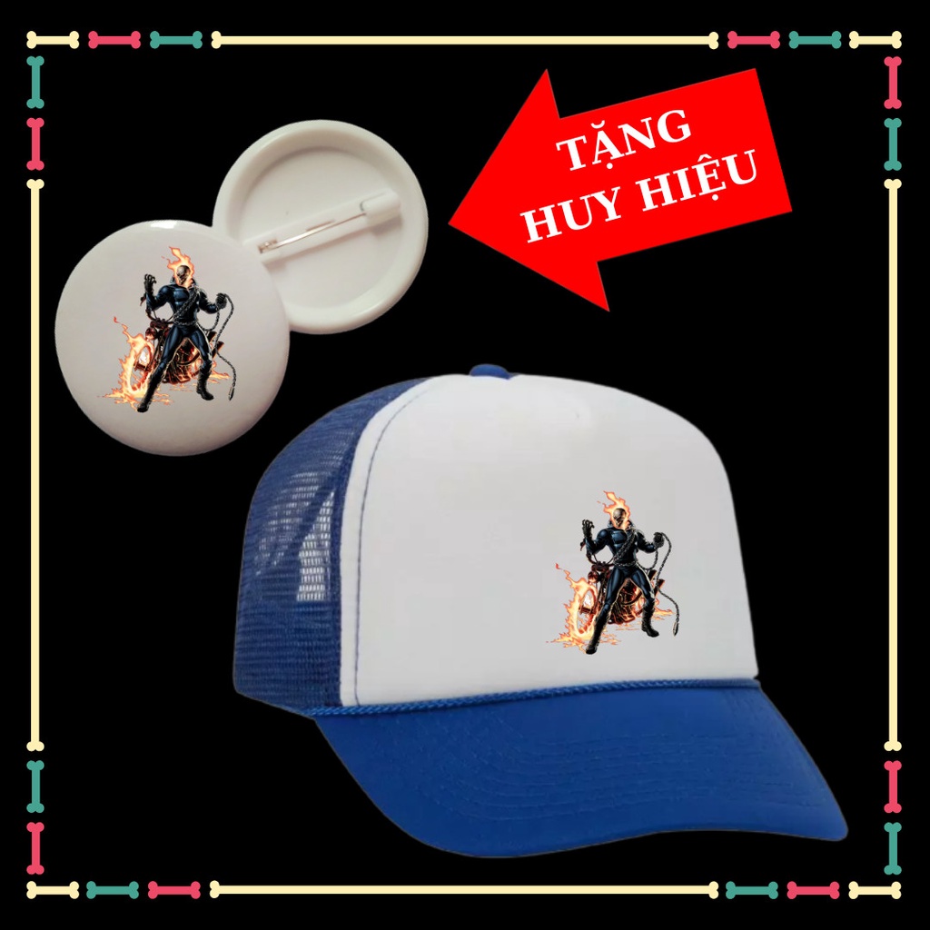 Nón lưỡi trai in hình Ma tốc độ Ghost Rider cho trẻ em Tặng HUY HIỆU Ma tốc độ cho bé