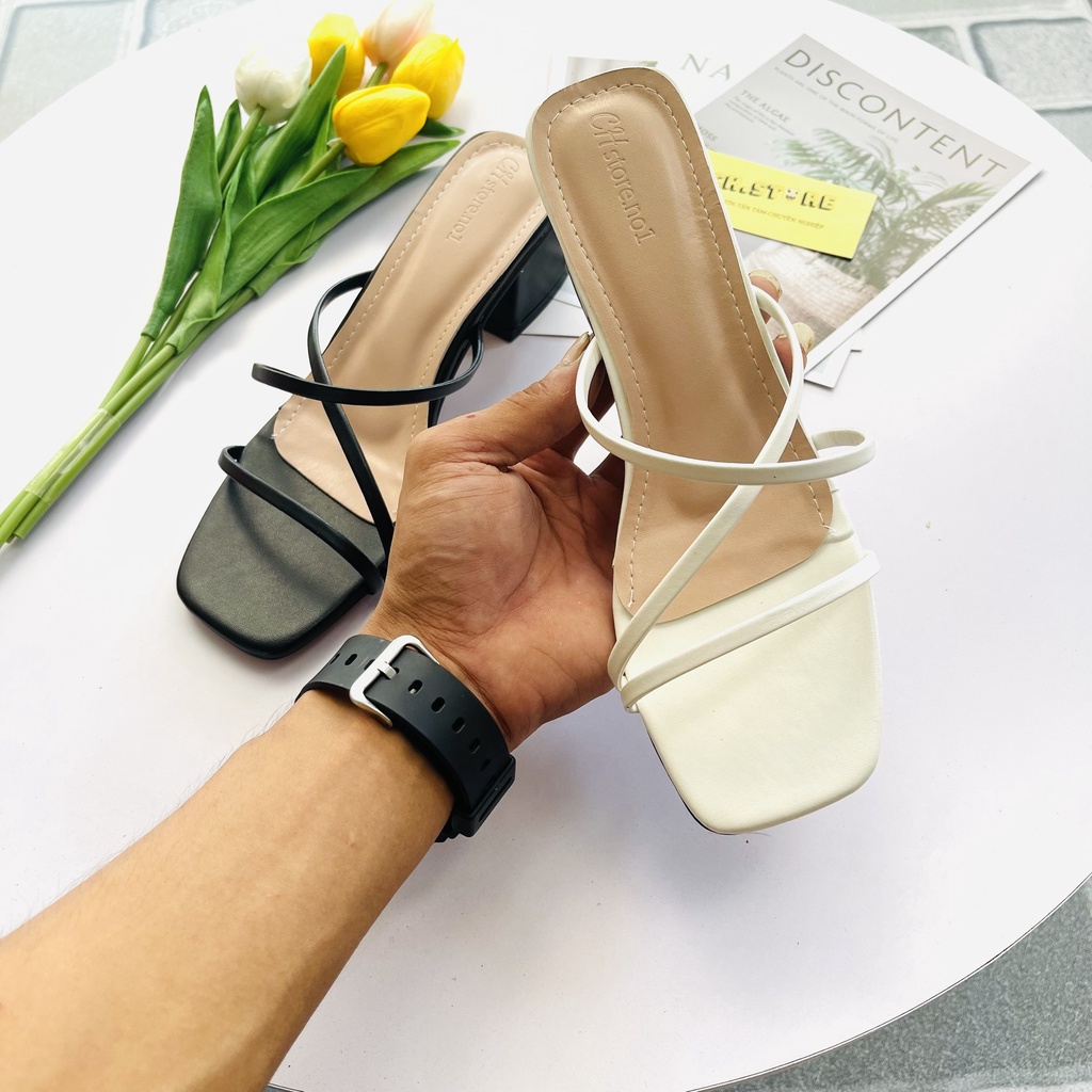 Sandal quai mảnh, guốc 5 phân dây chéo - H30
