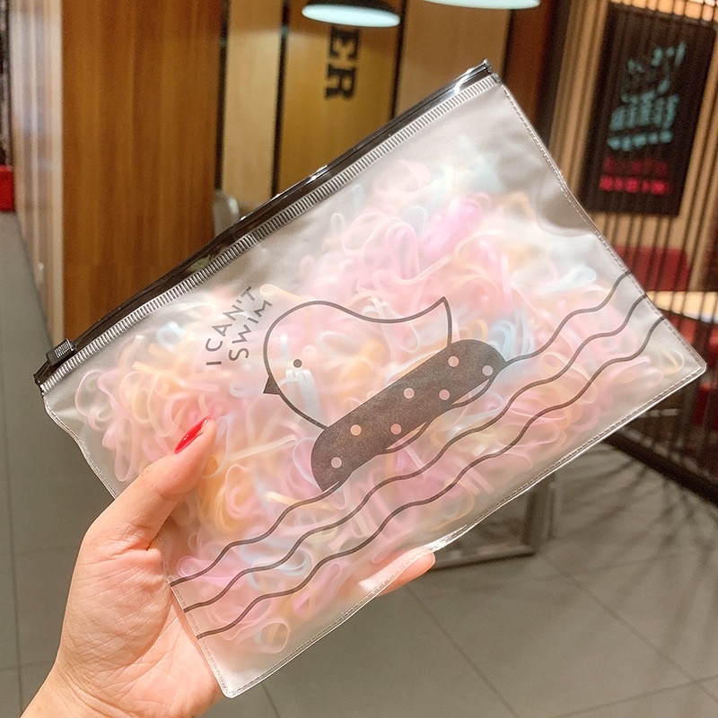 Túi zip 500 dây thun cột tóc/chun buộc tóc cao su nhiều màu cho bé gái có dây kéo tiện lợi dùng cả năm