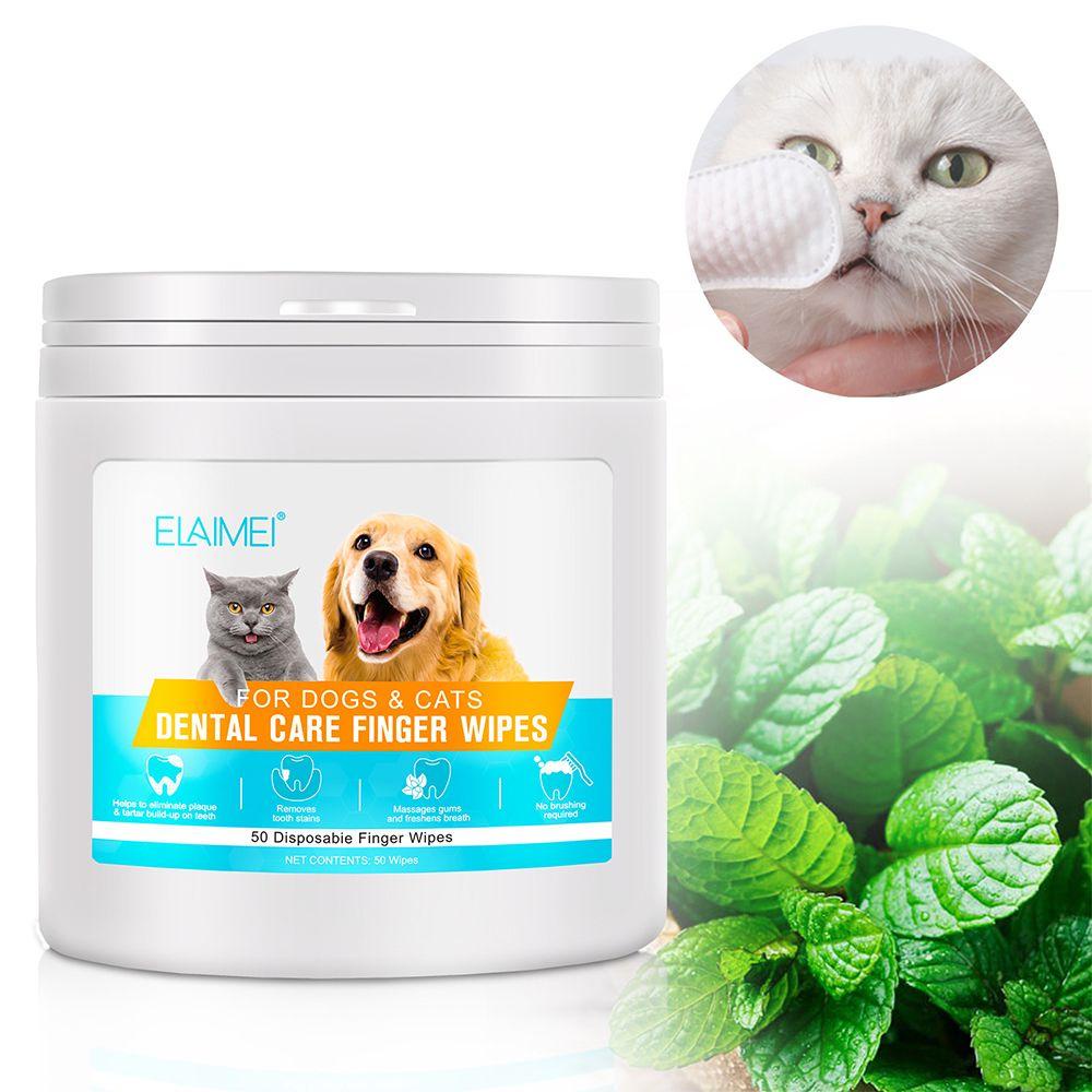 Hộp 50 Miếng Vải Không Dệt Đeo Ngón Tay Vệ Sinh Răng Cho Thú Cưng