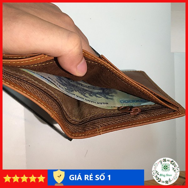 Ví nam da bò cao cấp, ví da thật 100%, Thiết kế nhiều ngăn tiện lợi, Dáng ví đứng - VDN001