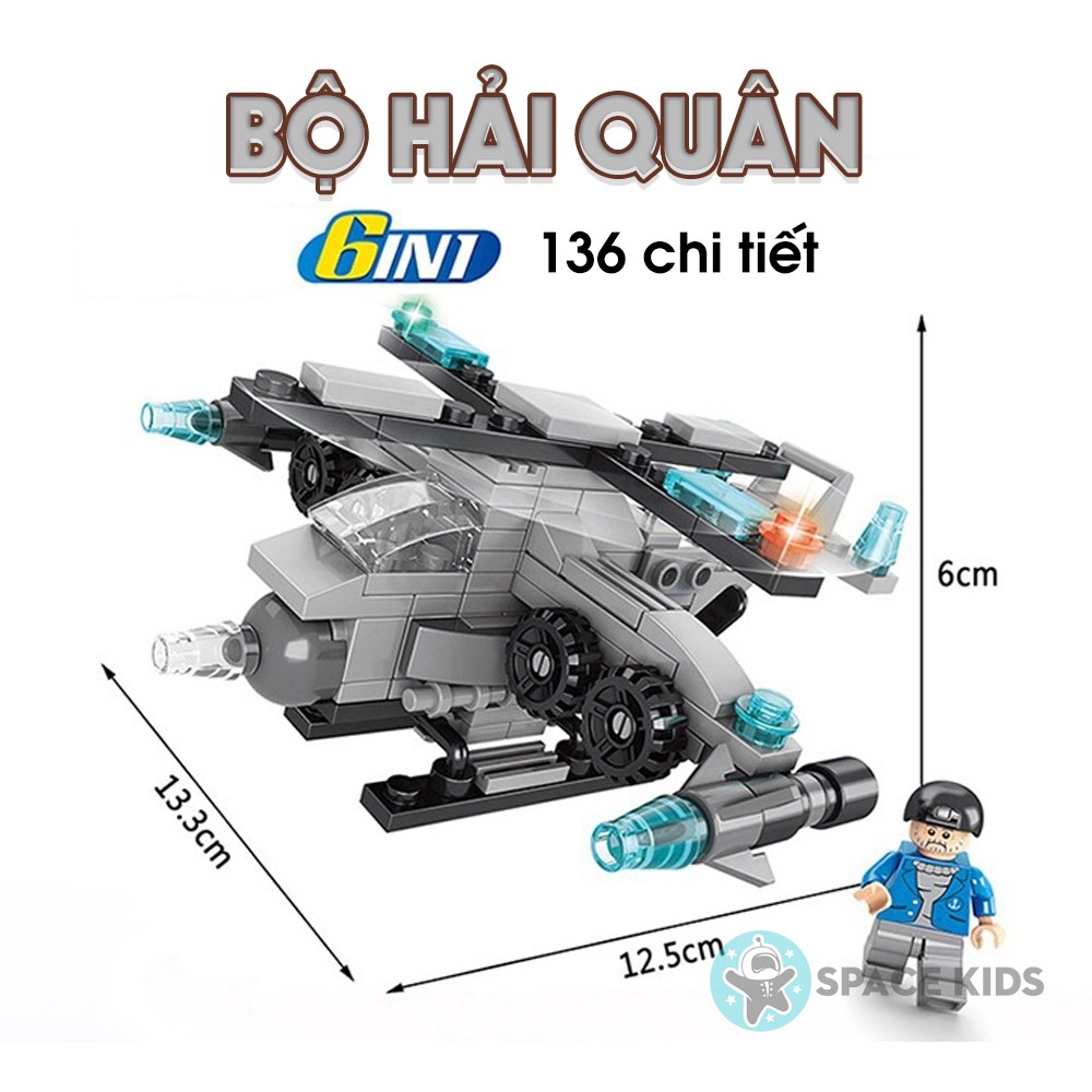 Đồ chơi mô hình lắp ráp 6 in 1 Máy bay 136 chi tiết, đồ chơi lắp ghép mô hình 3d giá rẻ