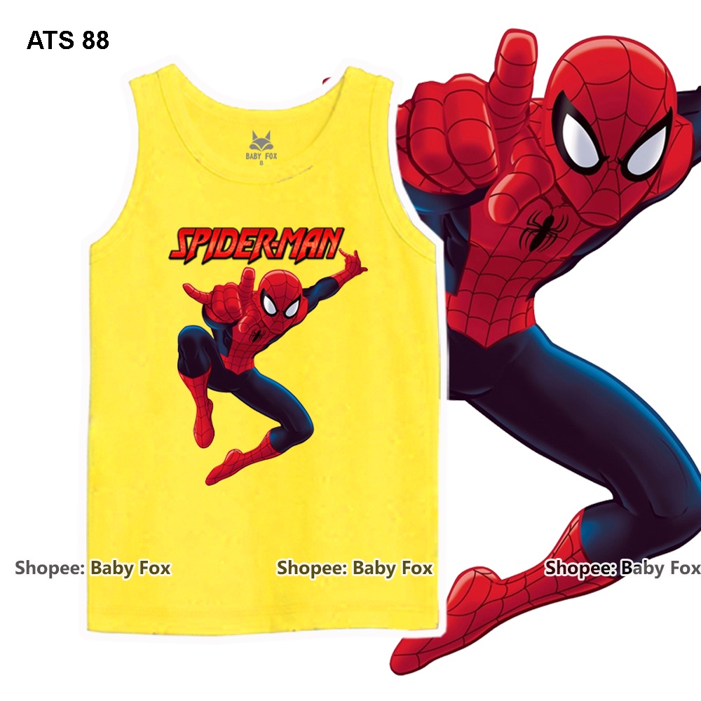 Áo thun bé trai sát nách 100% cotton cao cấp, BABY FOX, hình người nhện, người sắt i