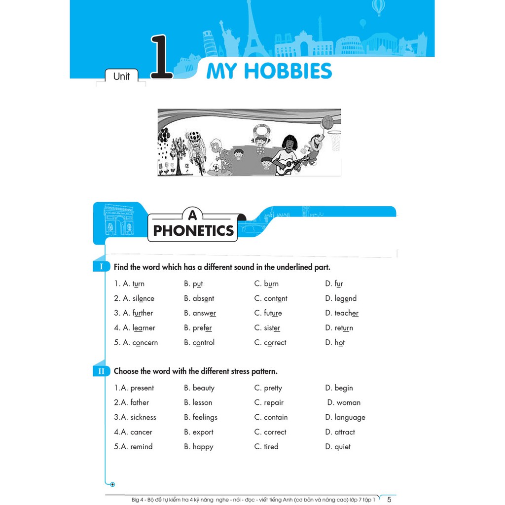 Sách - Big 4 Bộ Đề Tự Kiểm Tra 4 Kỹ Năng Nghe - Nói - Đọc - Viết (Cơ Bản và Nâng Cao) Tiếng Anh Lớp 7 Tập 1