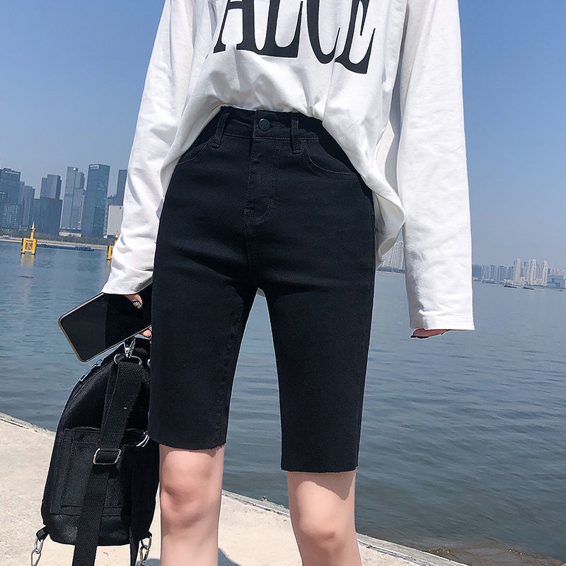 Quần Short Jean Nữ Lưng Cao Co Dãn Tốt, Phong Cách Hàn Quốc Mới