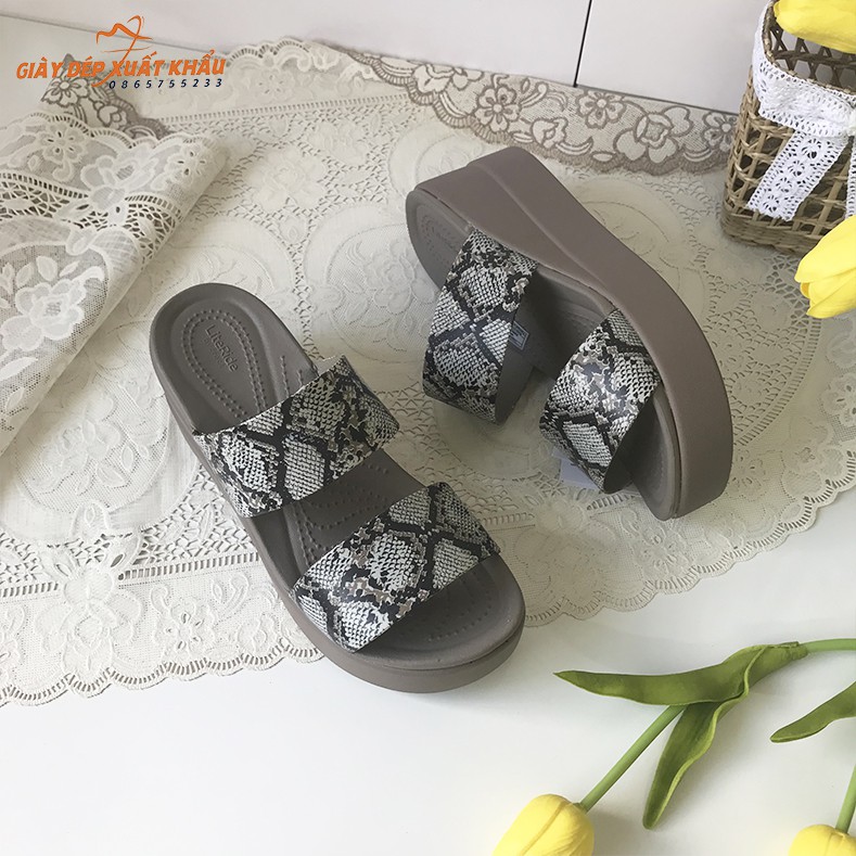 Dép Cross Đế Cao Brooklyn Mid Wedge Màu Da Rắn