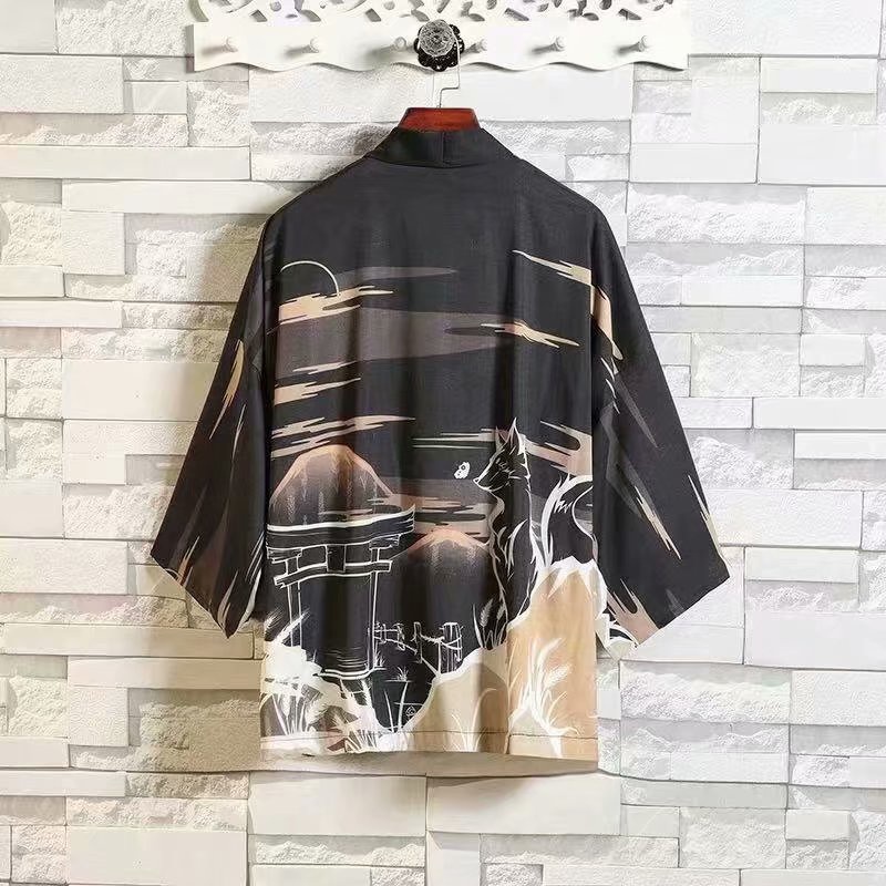 Áo Sơ Mi Kimono Dáng Rộng In Hình Cáo Phong Cách Nhật Bản Thời Trang Mùa Hè Unisex Size M-3Xl