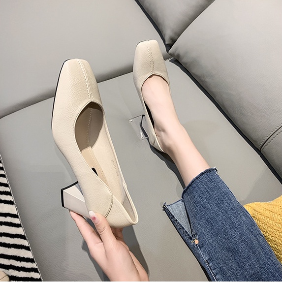 Giày Cao Gót Mũi Vuông Đế Mềm Thời Trang Hàn Quốc