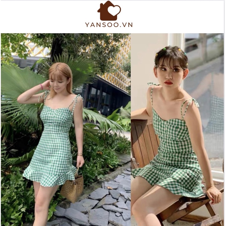 Đầm , Váy hai dây kẻ xanh , đen đuôi cá dáng chữ A có must đệm ngực cực xịn , hàng thiết kế by YANSOO