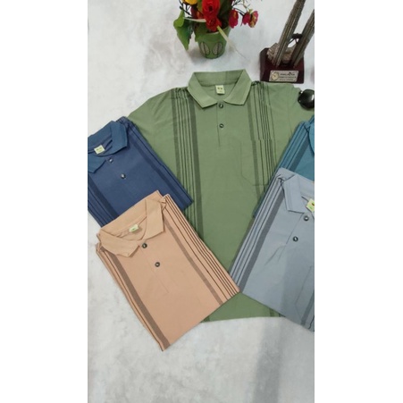 AP26 Áo thun trung niên cotton táo sọc có cổ tay ngắn vải mềm mát thấm hút mồ hôi