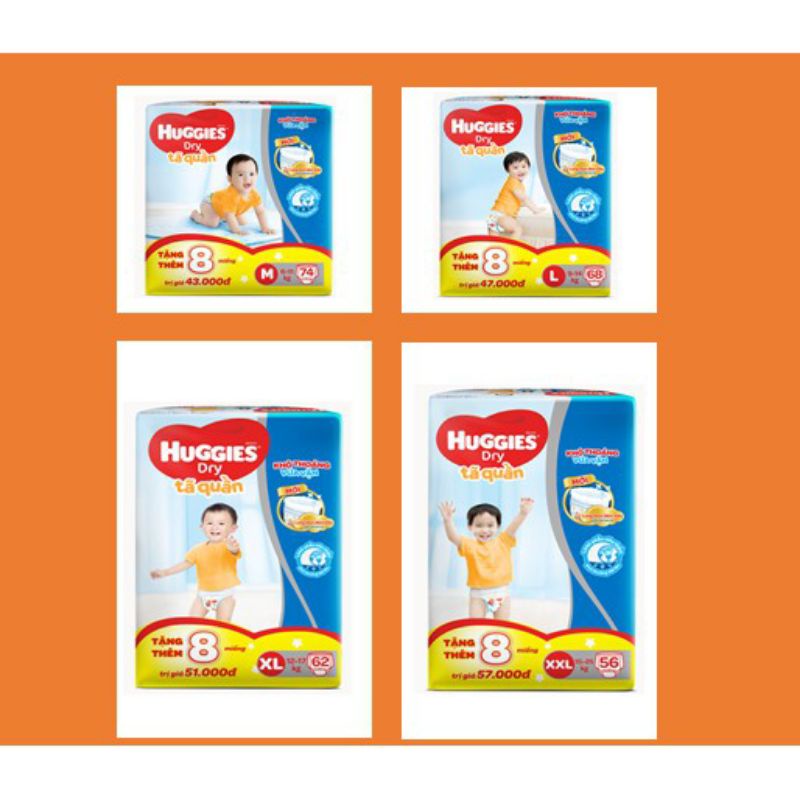 (Đệm mây) Tã quần/Tã dán Huggies Dry M74/M76, L68, XL62, XXL56 mới