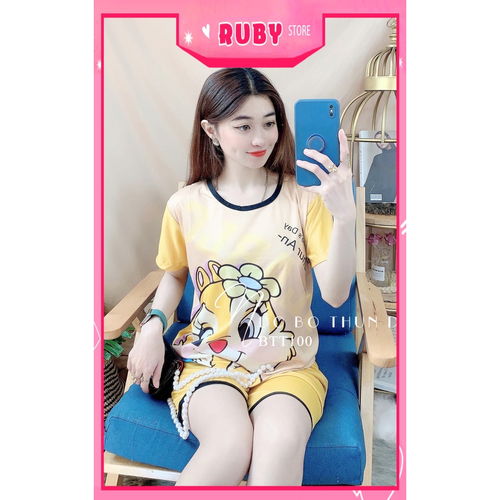Đồ bộ nữ mặc nhà chất thun mềm mịn  in hình hoạt hình dễ thương Đồ bộ thun đùi BTT100