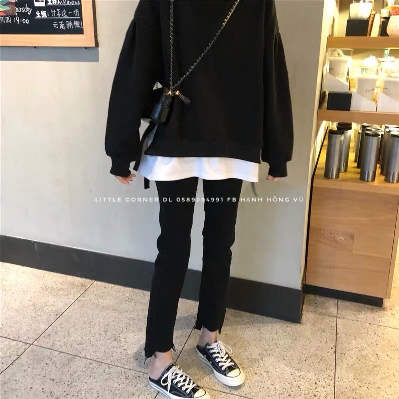 Quần jean ống suông đen gấu cắt slim baggy quảng châu kèm ảnh thật