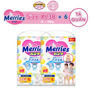 Combo 2 Tã/bỉm quần Merries size XL - 38 + 6 miếng (Cho bé 12 - 22kg)