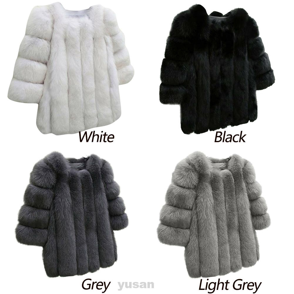 Áo Khoác Lông Thú Tay Dài Màu Trơn Thiết Kế Cổ Tròn Thanh Lịch | BigBuy360 - bigbuy360.vn