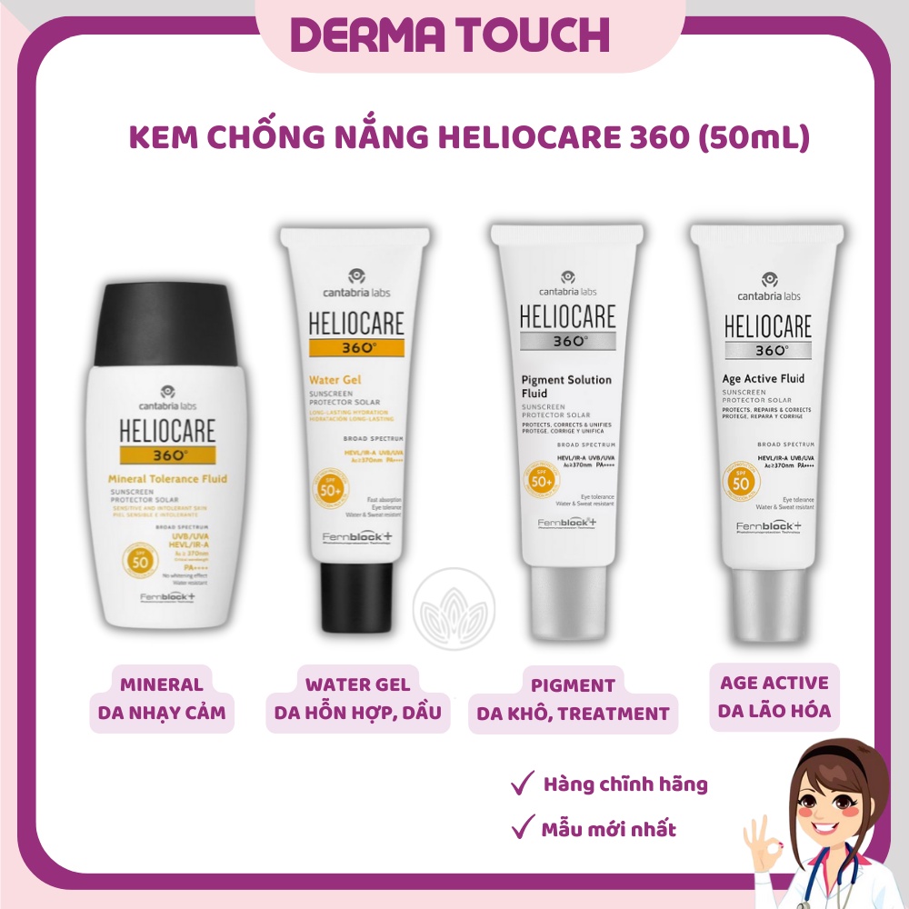 Heliocare Kem chống nắng Heliocare Water gel, Pigment, Mineral, Age Active Fluid - Dược mỹ phẩm chính hãng Derma Touch