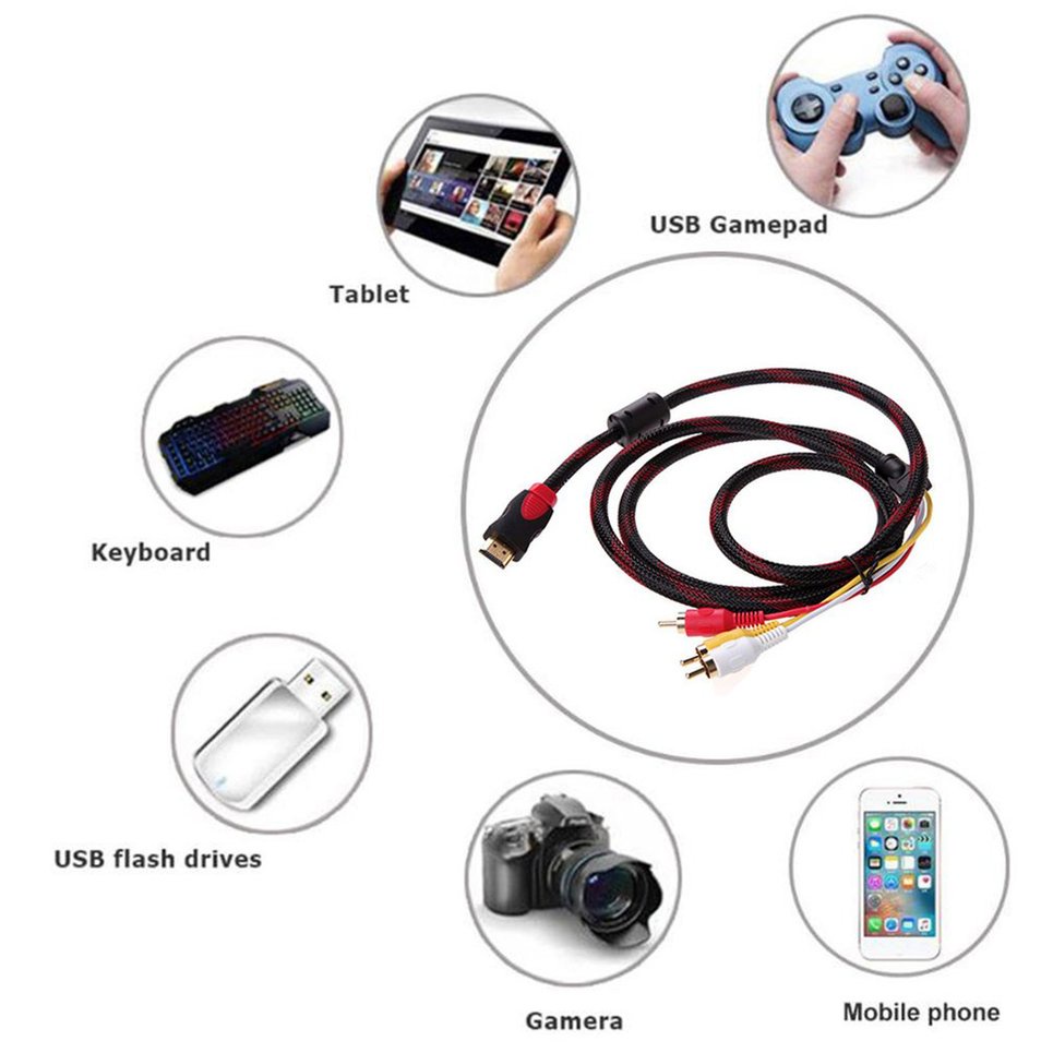 HDMI-compatible Male To 3 RCA Video Audio AV Component Converter Adapter Cable