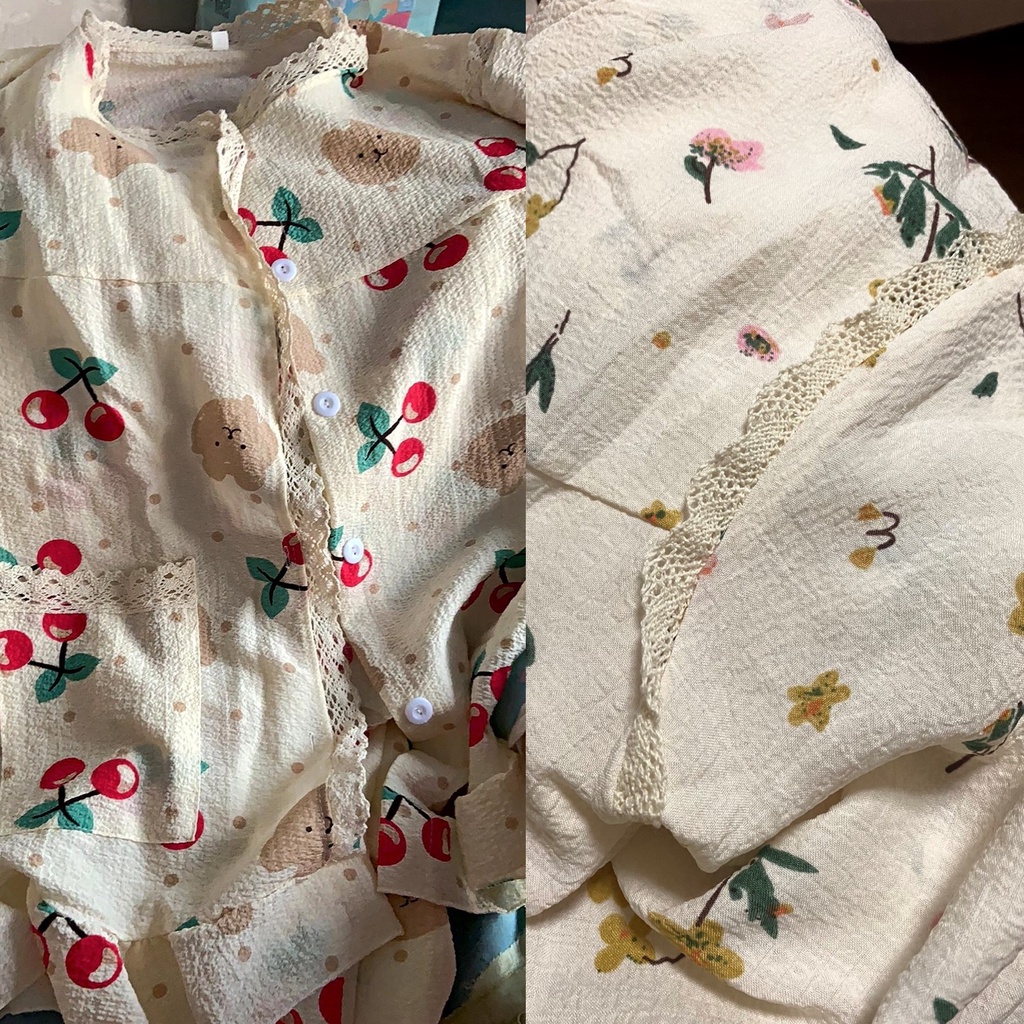 Bộ Đồ Ngủ Pijama Dài Tay Cổ Tròn In Họa Tiết Hoa Kiểu Nhật Bản Thời Trang Xuân Thu Cho Nữ DN042 Con Đỏng Đảnh