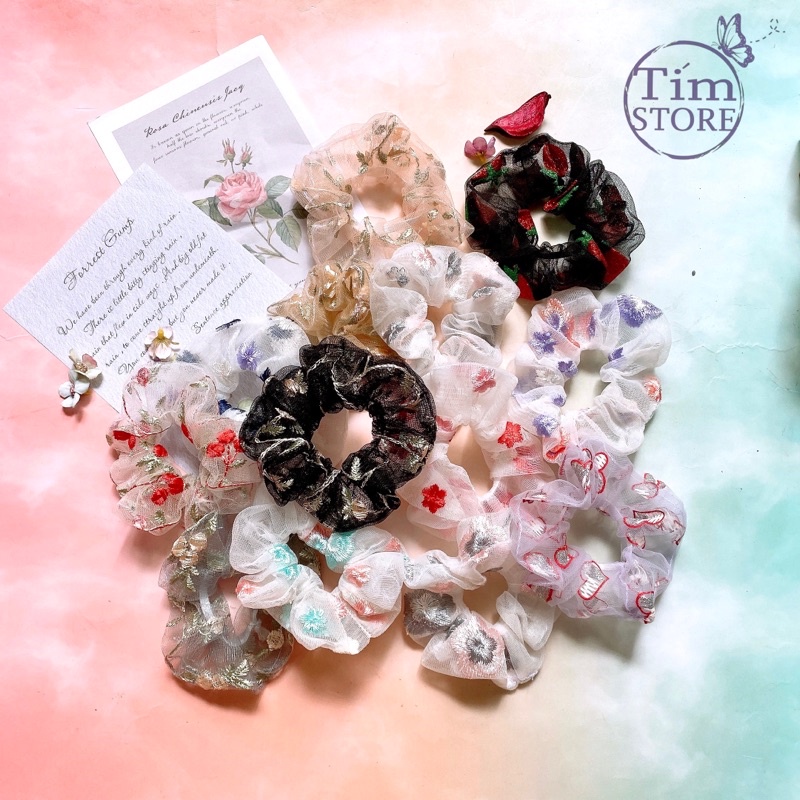 Dây cột tóc ren lưới scrunchies nhiều mẫu TÍM STORE phụ kiện thời trang phong cách hàn quốc