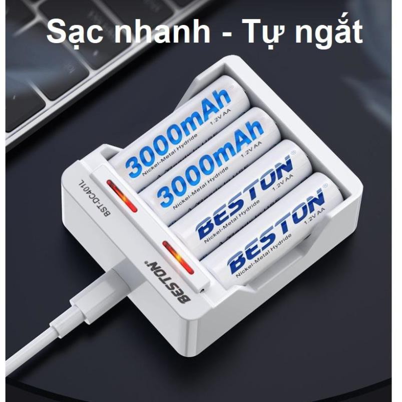 Pin sạc BESTON AA AAA, Sạc pin chính hãng BESTON tự ngắt khi đầy Tốc Độ Cao Led báo trạng thái sạc  (BẢO HÀNH 1 NĂM)