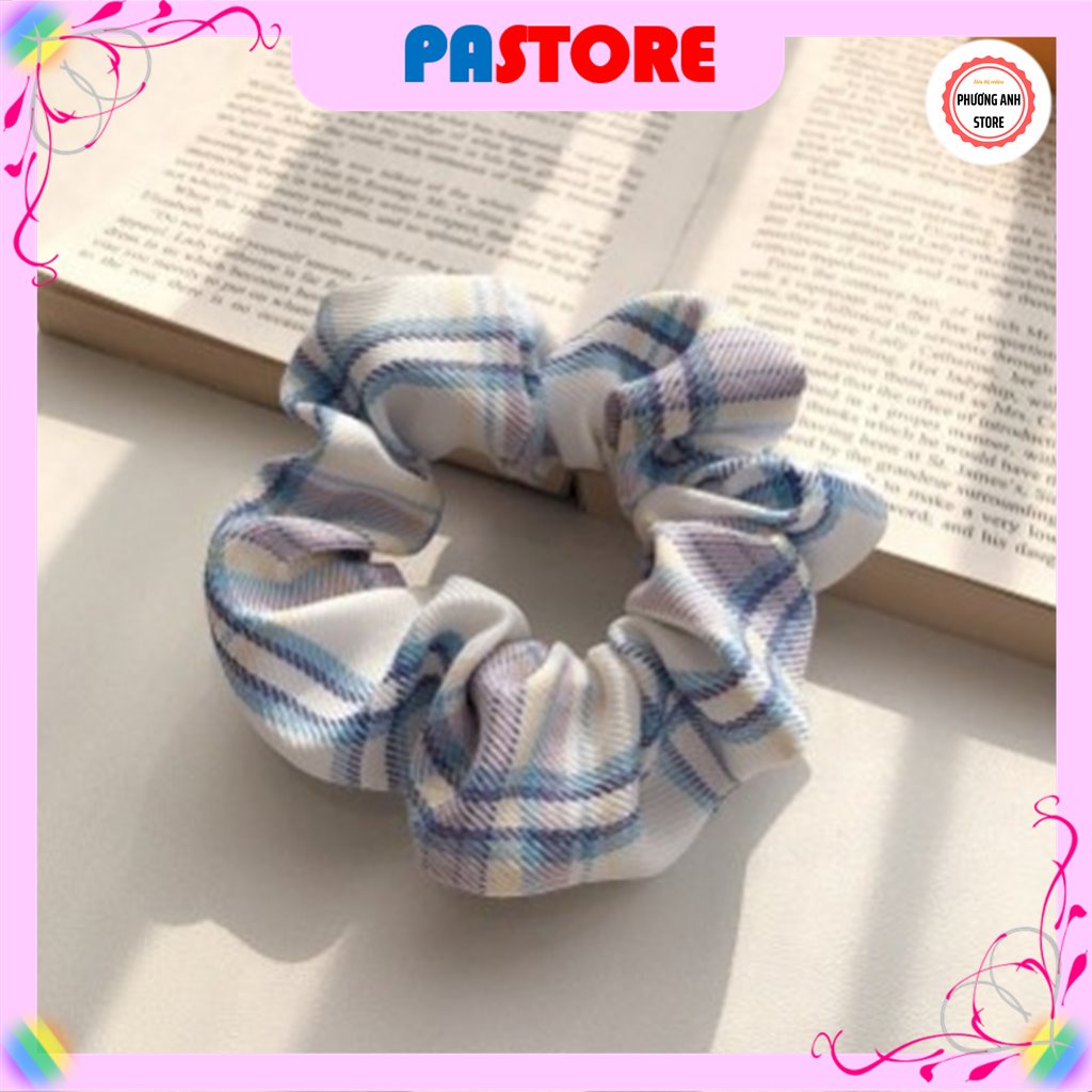 Cột Tóc Vải Scrunchies Họa Tiết Caro Vintage Hàn Quốc Dễ Thương Dành Cho Nữ PASTORE