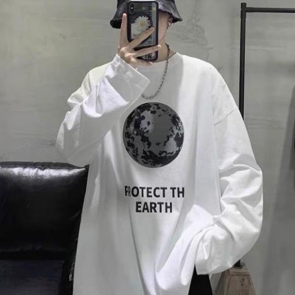 Áo thun dài tay nam nữ, áo phông dài tay unisex form rộng chất cotton dày đẹp mềm mịn in hình trái đất * *