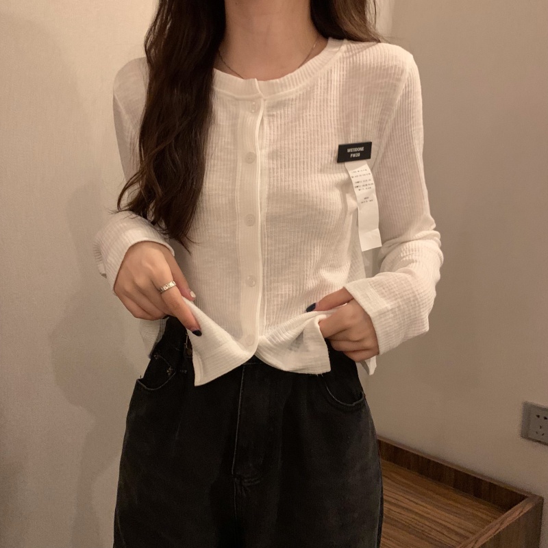Áo khoác cardigan dệt kim PERTY màu trắng thiết kế mới phong cách Hàn Quốc thời trang mùa thu cho nữ